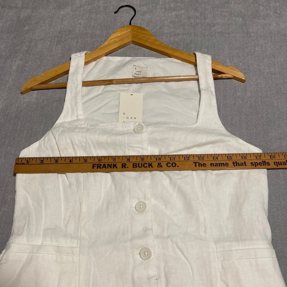 NWT A New Day Small White Linen‎ Button Front Square Neck Tank Dress Resort Wear - Picture 6 of 7